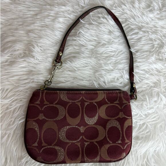 COACH Burgundy Signature Canvas Wristlet - Picture 2 of 8